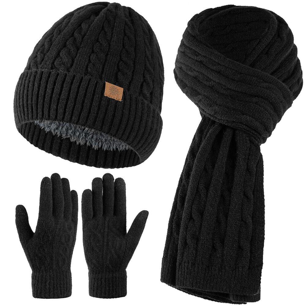 4643 Winter Scarf Hat Gloves Set , Warm Lined Beanie Hats Touchscreen